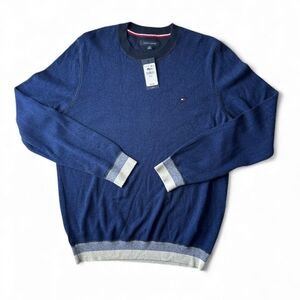 Tommy Hilfiger Navy Crewneck Sweater with Gray Trim